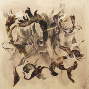 Jani Rattya Leaf Child 2017 akryyli ja kollaasi vanerille 60x60cm