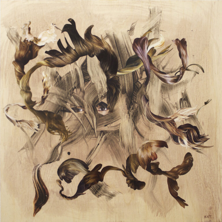 Jani Rattya Leaf Child 2017 akryyli ja kollaasi vanerille 60x60cm